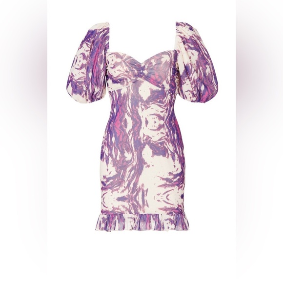 SLATE & WILLOW x ANTHROPOLOGIE Purple Swirl Mini Dress With Puff Sleeves Size XL - Picture 6 of 12